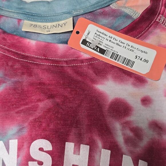 382 NWT 78&Sunny Sunshine All The Time" Tie Dye Graphic Pullover 1X (14W-16W) - Picture 4 of 8